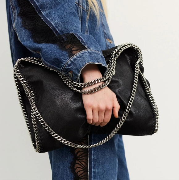 Stella McCartney Shoulder Bag Womens Blue Falabella Metallic Shaggy Deer Chain - Picture 13 of 14